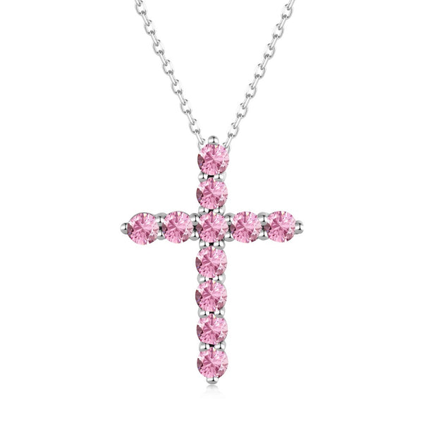 PINK 'TINY CROSS' STERLING SILVER NECKLACE