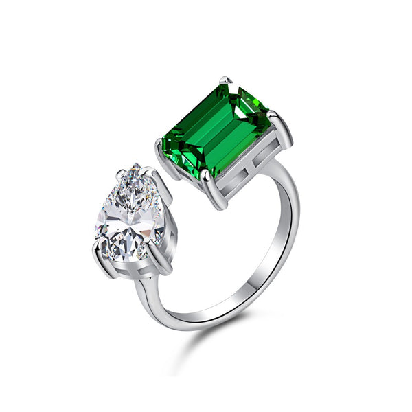 'TWO STONE EMERALD' STERLING SILVER RING